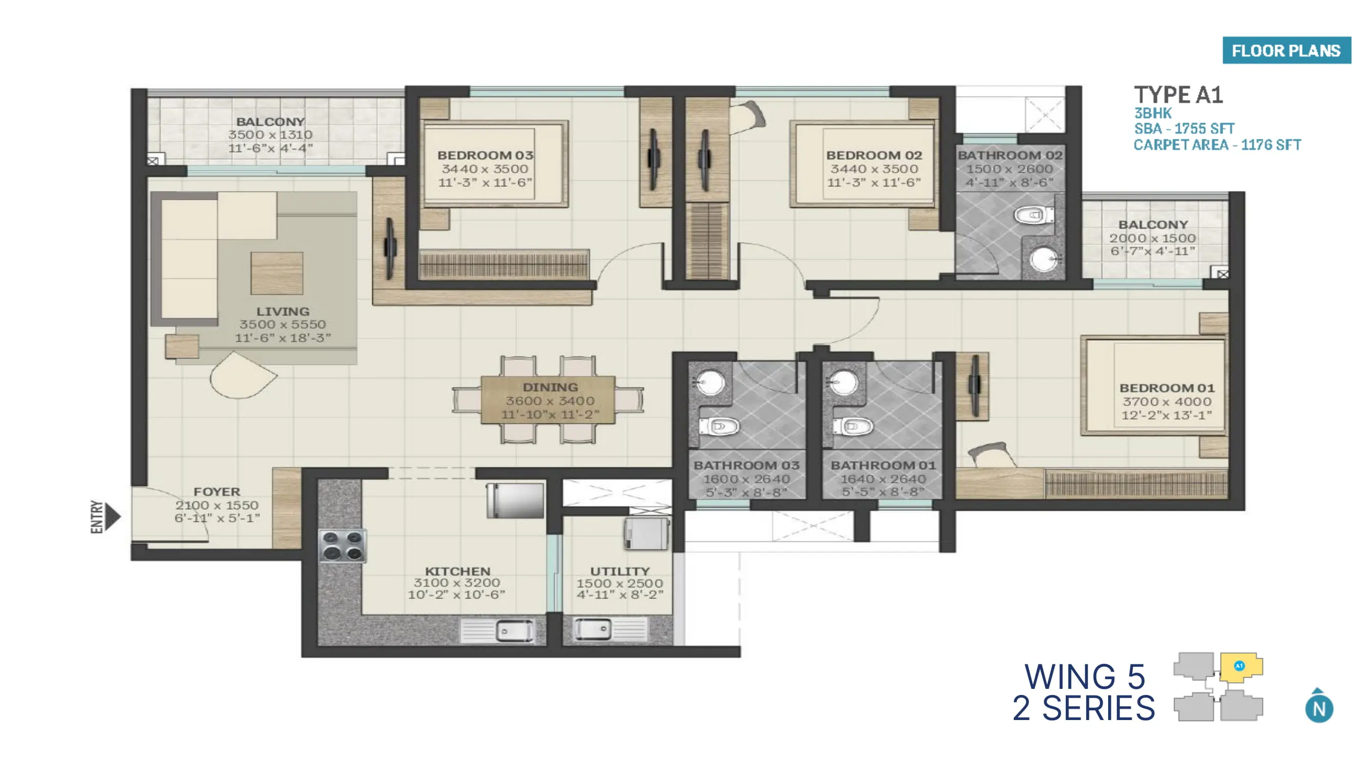 Sobha Aurum 3 BHK floor plan, Sector 36 Greater Noida